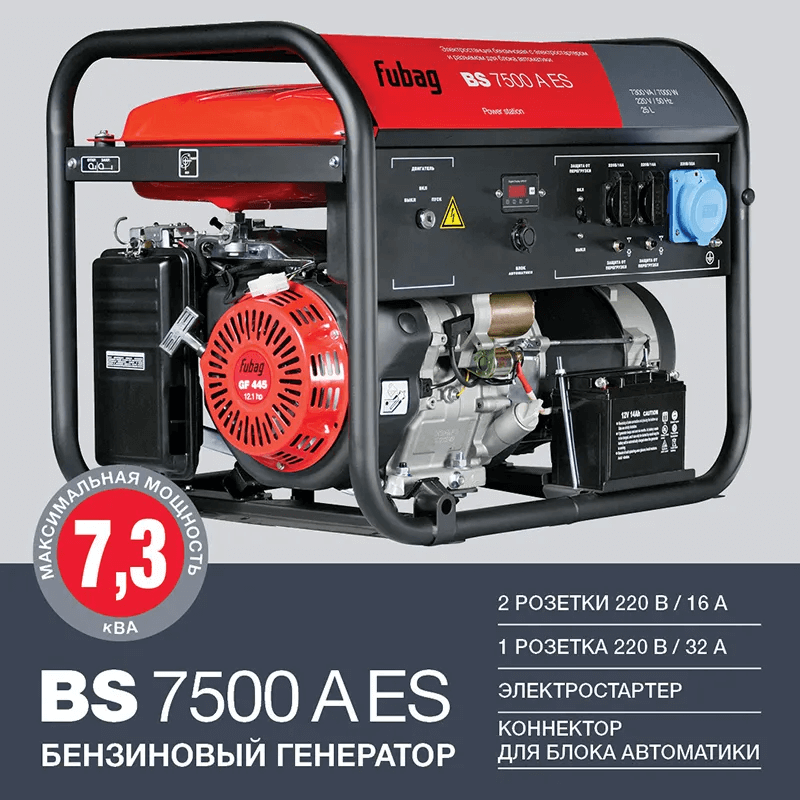 Генератор Fubag BS 7500 А ES (641031) [7кВт, 230В, электростартер, АВР]